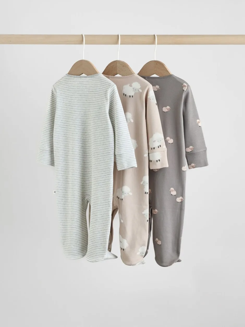 Babypakjes En Babypyjama's*Next Grijs - Baby Popper Sleepsuits 3 Pack
