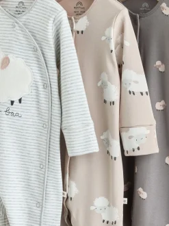 Babypakjes En Babypyjama's*Next Grijs - Baby Popper Sleepsuits 3 Pack
