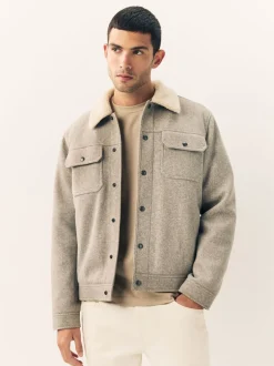 Jassen En Jacks|Next Grijs - Borg Lined Trucker Jacket