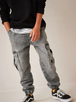 Jeans|Next - Cargo jeans met elastische taille (3-16 jr) Grijs