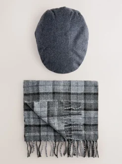 Mutsen, Sjaals En Handschoenen|Next Grijs - Check Flat Cap And Scarf Set