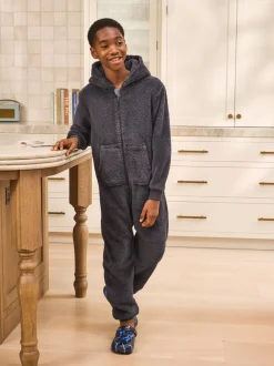 Nachtkleding En Pyjama's|Next - Fleece onesie (3-16 jr) Grijs