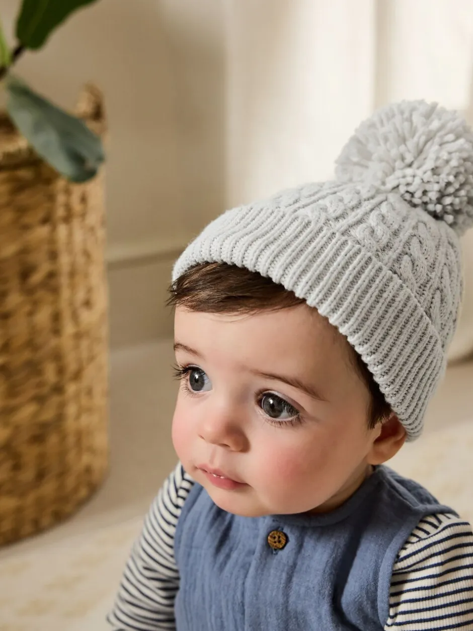 Mutsjes En Antikrabwantjes|Next - Gebreide kabel Beanie-muts met pompom Grijs