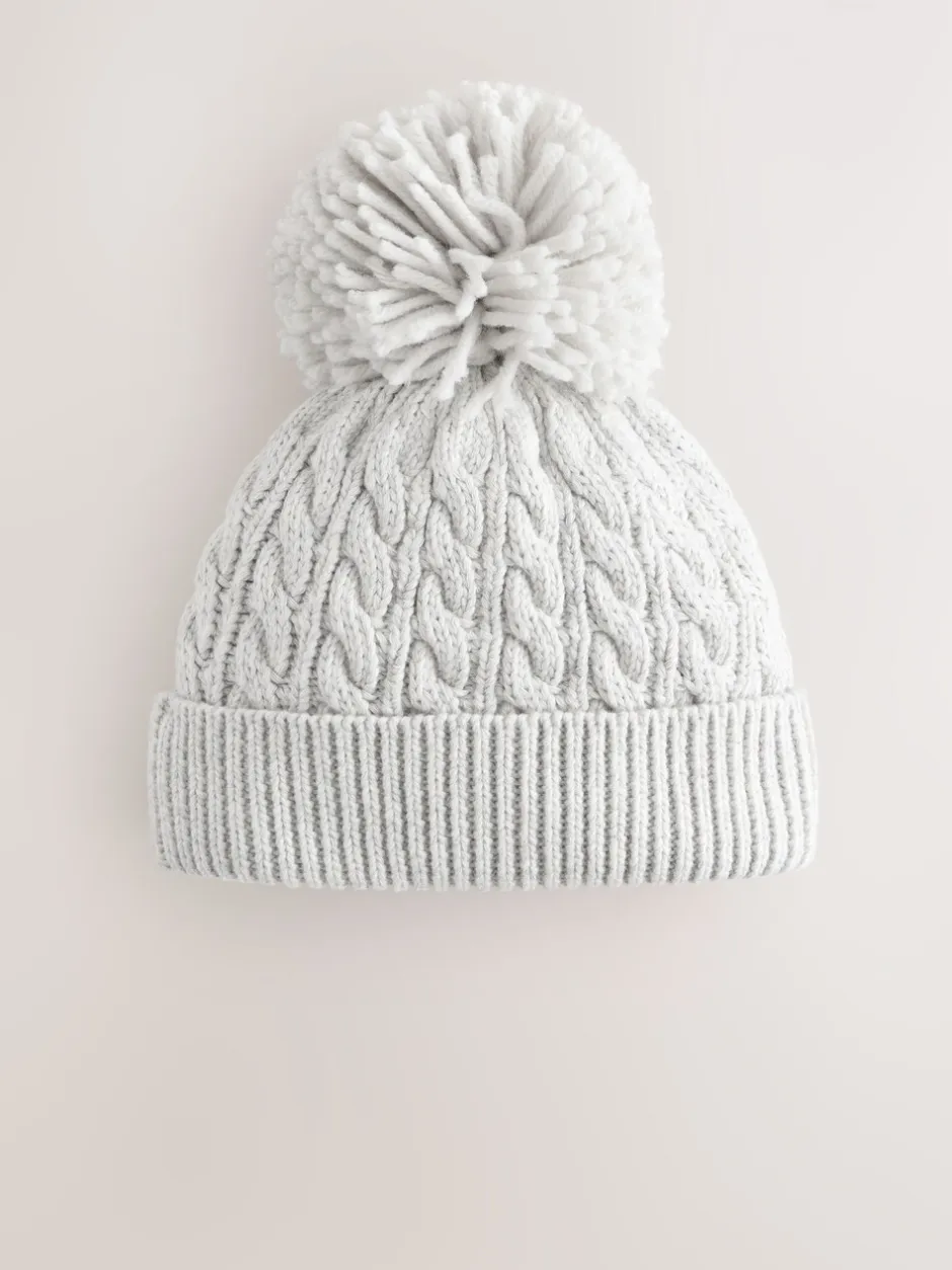 Mutsjes En Antikrabwantjes|Next - Gebreide kabel Beanie-muts met pompom Grijs