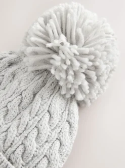Mutsjes En Antikrabwantjes|Next - Gebreide kabel Beanie-muts met pompom Grijs