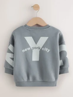 Truien En Breisels|Sweaters En Hoody´S|Next Grijs - Jersey sweatshirt met ronde hals en print op de rug (3mnd -7jr)
