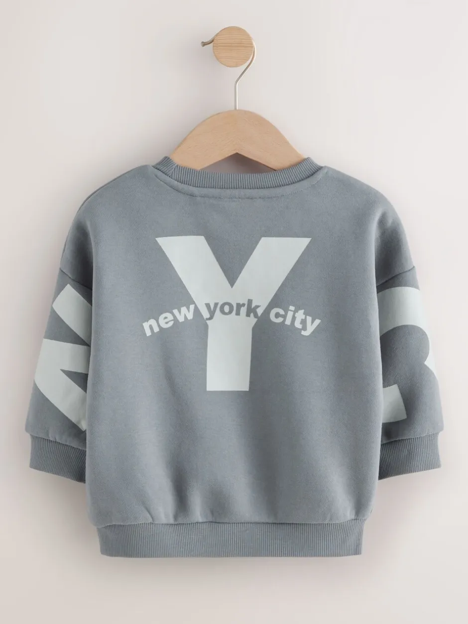 Truien En Breisels|Sweaters En Hoody´S|Next Grijs - Jersey sweatshirt met ronde hals en print op de rug (3mnd -7jr)