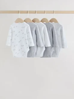 Rompertjes En Hemdjes|Rompertjes En Hemdjes|Next Grijs - Long Sleeved Baby Bodysuits 5 Pack