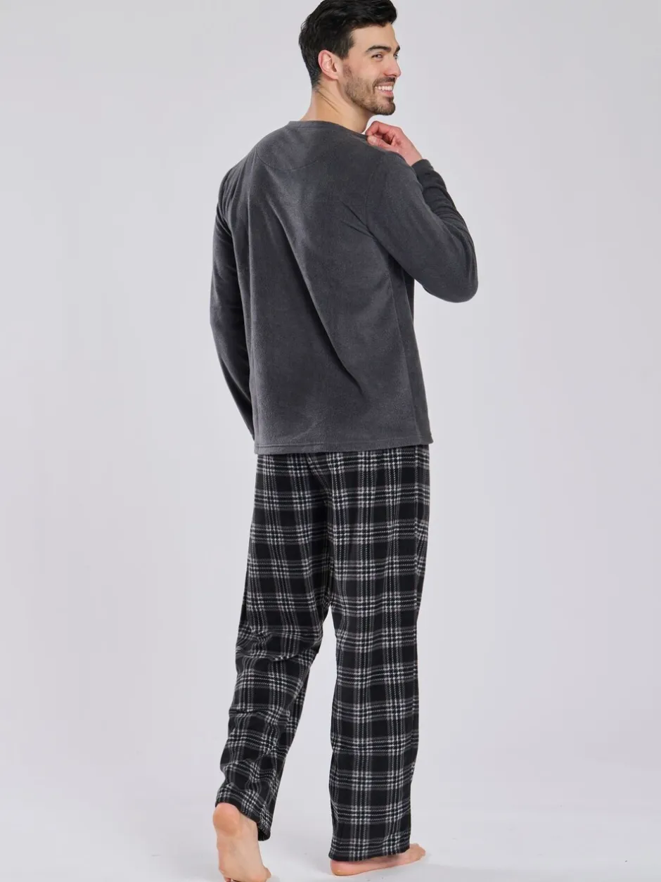 Pyjama's*Loungeable - Fleece Check Trousers Pyjama Set Grijs