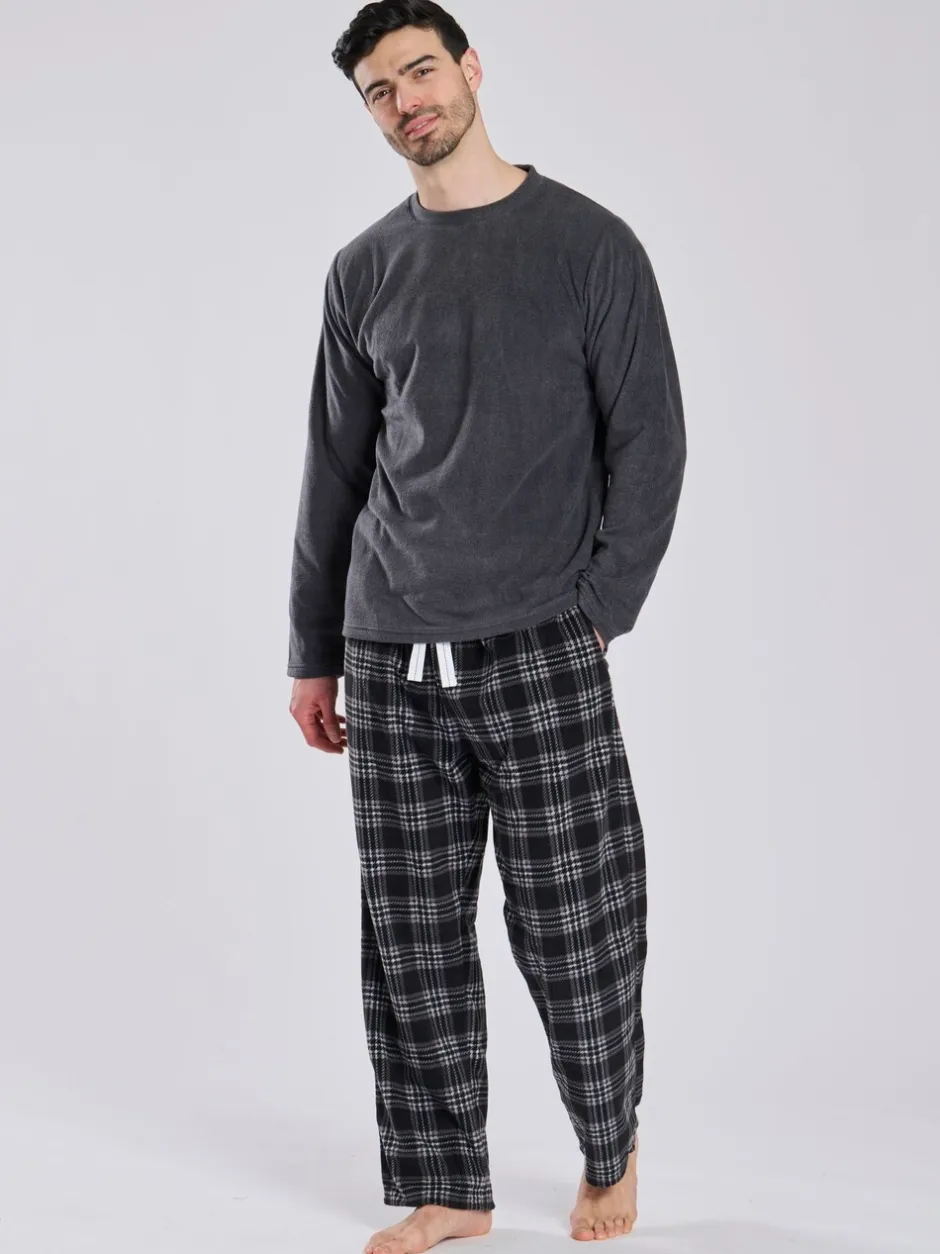 Pyjama's*Loungeable - Fleece Check Trousers Pyjama Set Grijs