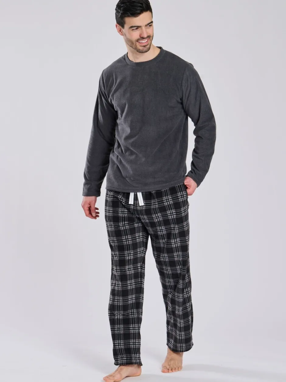 Pyjama's*Loungeable - Fleece Check Trousers Pyjama Set Grijs