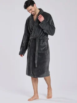 Kamerjassen En Badjassen|Loungeable - Fleece Shawl Collar Dressing Gown Grijs