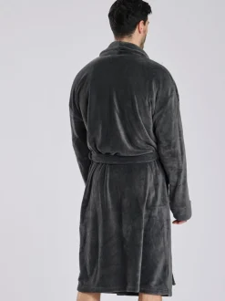 Kamerjassen En Badjassen|Loungeable - Fleece Shawl Collar Dressing Gown Grijs
