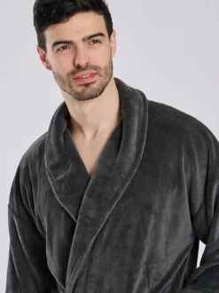 Kamerjassen En Badjassen|Loungeable - Fleece Shawl Collar Dressing Gown Grijs
