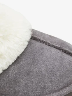 Pantoffels|Loungewear*Next Grijs - Met imitatiebont gevoerde suède pantoffelmuiltjes