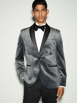 Smokings En Feestkleding|Blazers En Business-Jasjes|Next - Normale Pasvorm - Fluwelen blazer Grijs