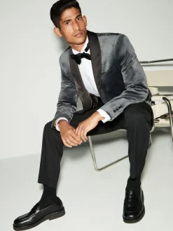 Smokings En Feestkleding|Blazers En Business-Jasjes|Next - Normale Pasvorm - Fluwelen blazer Grijs