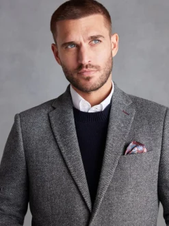 Blazers En Business-Jasjes*Next - Normale Pasvorm - Signature Nova Fides Blazer van wolblend met visgraatmotief Grijs