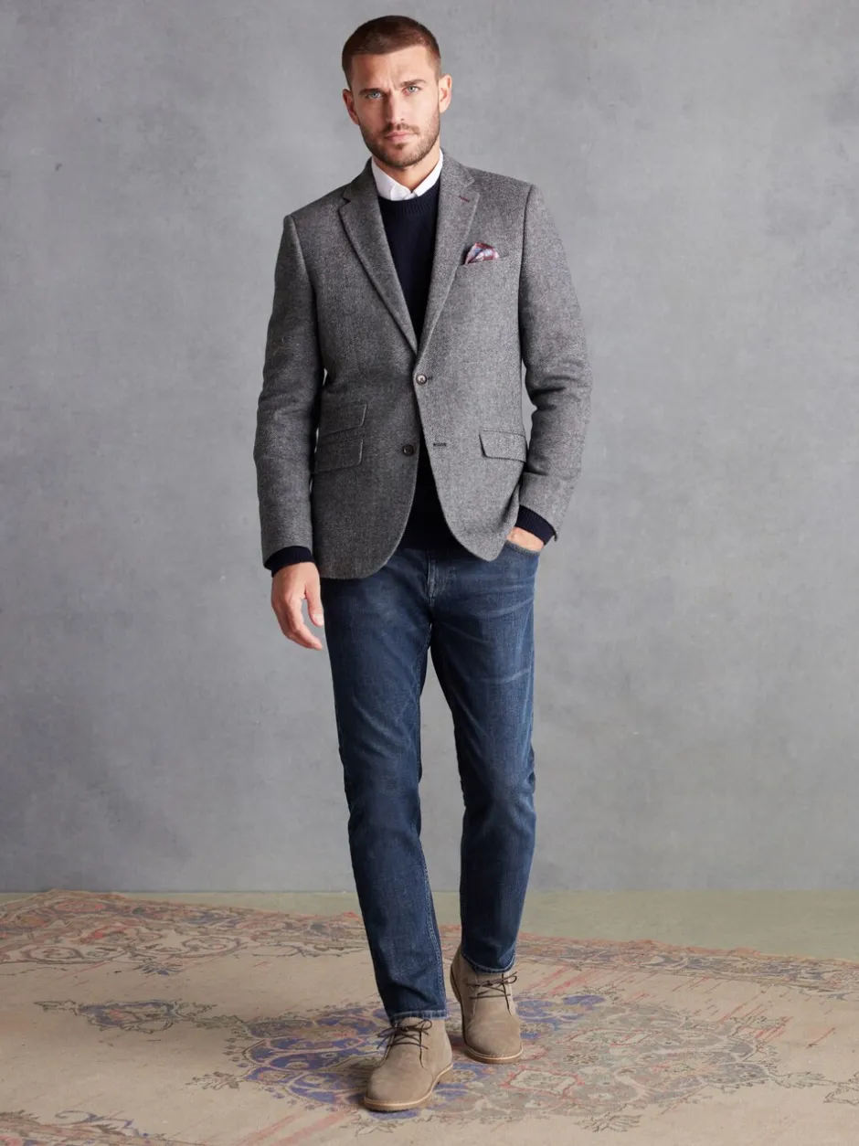Blazers En Business-Jasjes*Next - Normale Pasvorm - Signature Nova Fides Blazer van wolblend met visgraatmotief Grijs