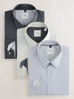 Shirts*Next - Onderhoudsvriendelijke nette overhemden met enkele manchetten, set van 3 Grijs