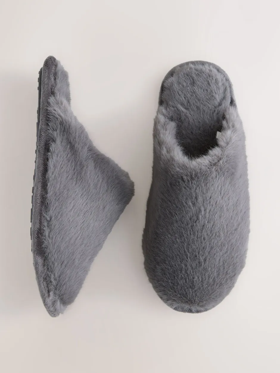 Pantoffels|Next - Pantoffels met imitatiebont Grijs