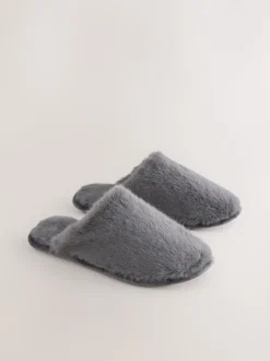 Pantoffels|Next - Pantoffels met imitatiebont Grijs