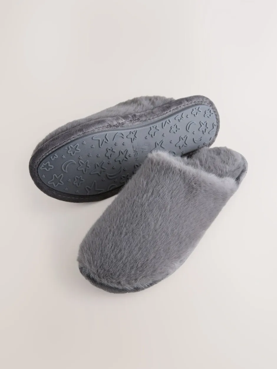 Pantoffels|Next - Pantoffels met imitatiebont Grijs