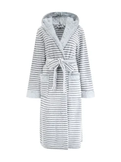 Badjassen|Pour Moi - Knusse Geribde Fleece Midi Badjas met Capuchon Grijs