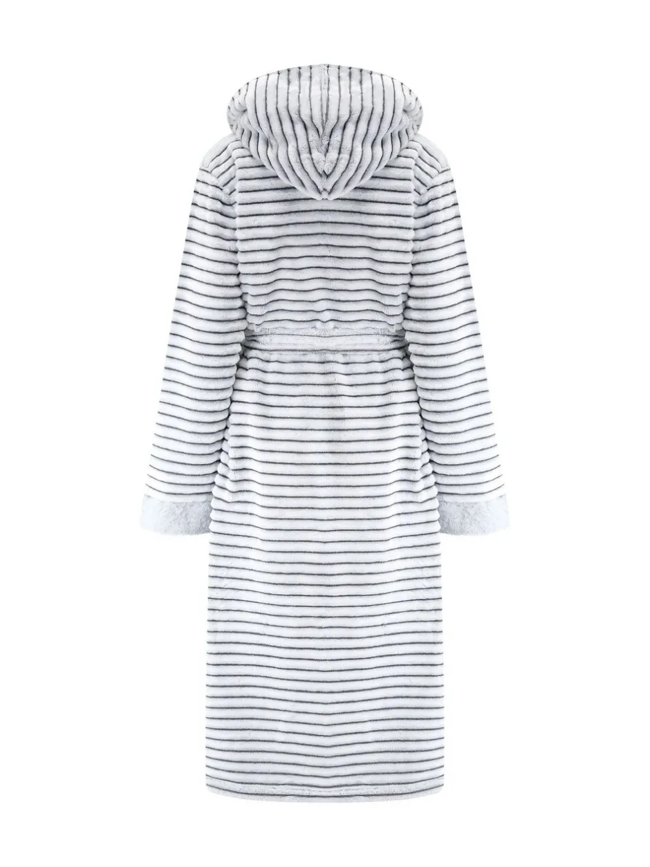 Badjassen|Pour Moi - Knusse Geribde Fleece Midi Badjas met Capuchon Grijs