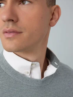 Gebreide Kleding|Next - Regular Fit getextureerde schijn-Oxford overhemdtrui Grijs