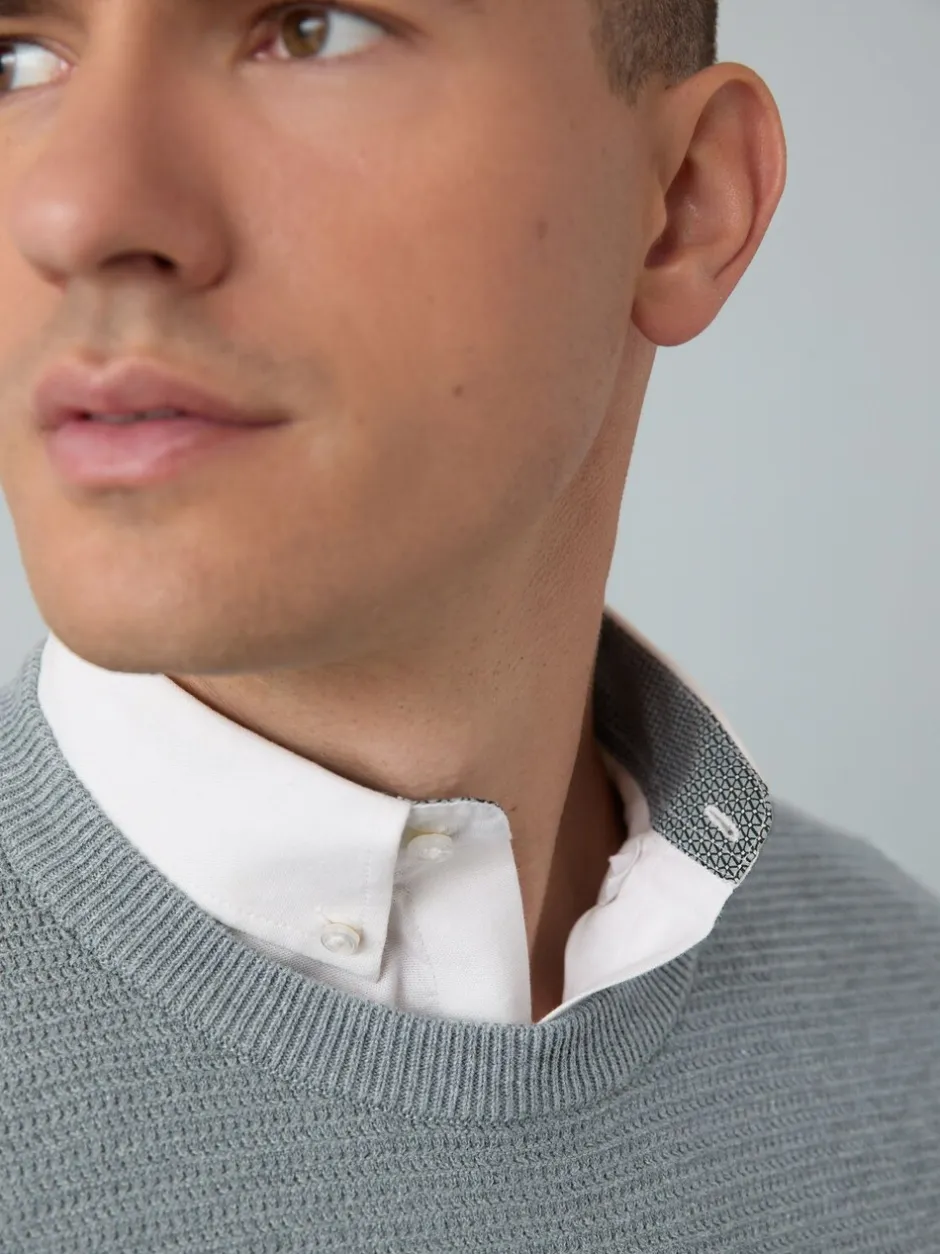 Gebreide Kleding|Next - Regular Fit getextureerde schijn-Oxford overhemdtrui Grijs