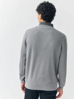 Gebreide Kleding|Next - Regular Fit Rib Texture Mock Shirt Jumper Grijs