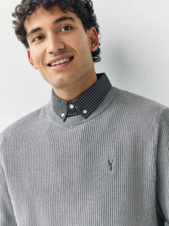 Gebreide Kleding|Next - Regular Fit Rib Texture Mock Shirt Jumper Grijs