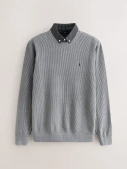 Gebreide Kleding|Next - Regular Fit Rib Texture Mock Shirt Jumper Grijs