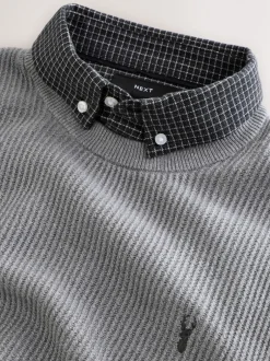 Gebreide Kleding|Next - Regular Fit Rib Texture Mock Shirt Jumper Grijs