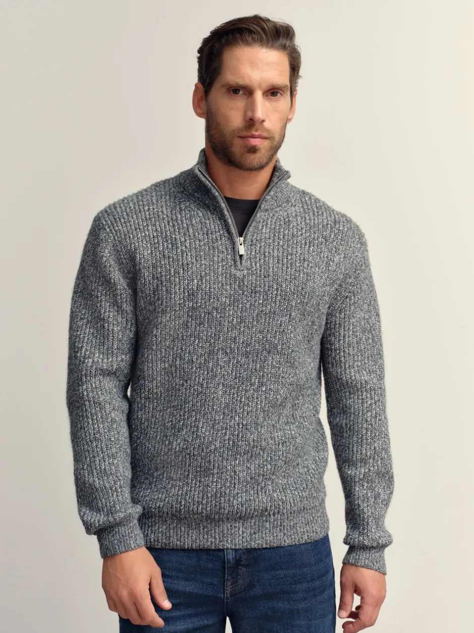 Gebreide Kleding*Next - Regular-fit gebreide trui met textuur en kwartrits bij de hals en wol Grijs