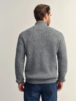 Gebreide Kleding*Next - Regular-fit gebreide trui met textuur en kwartrits bij de hals en wol Grijs
