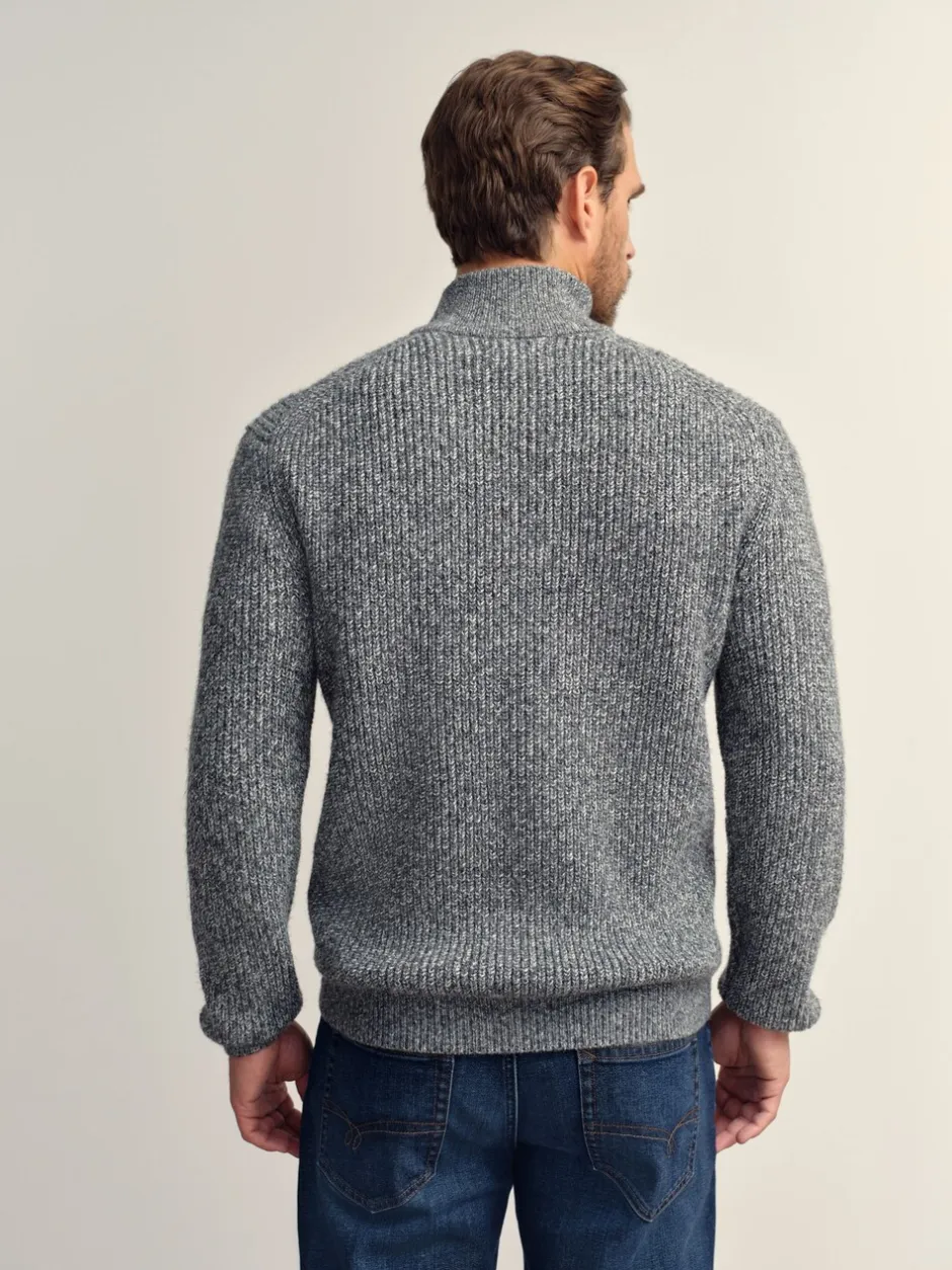 Gebreide Kleding*Next - Regular-fit gebreide trui met textuur en kwartrits bij de hals en wol Grijs
