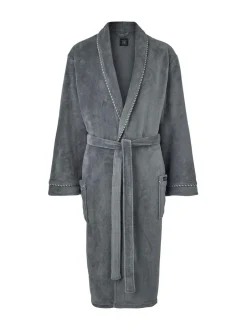 Kamerjassen En Badjassen|Savile Row Company - Lightweight Soft Fleece Rope Edge Dressing Gown Grijs