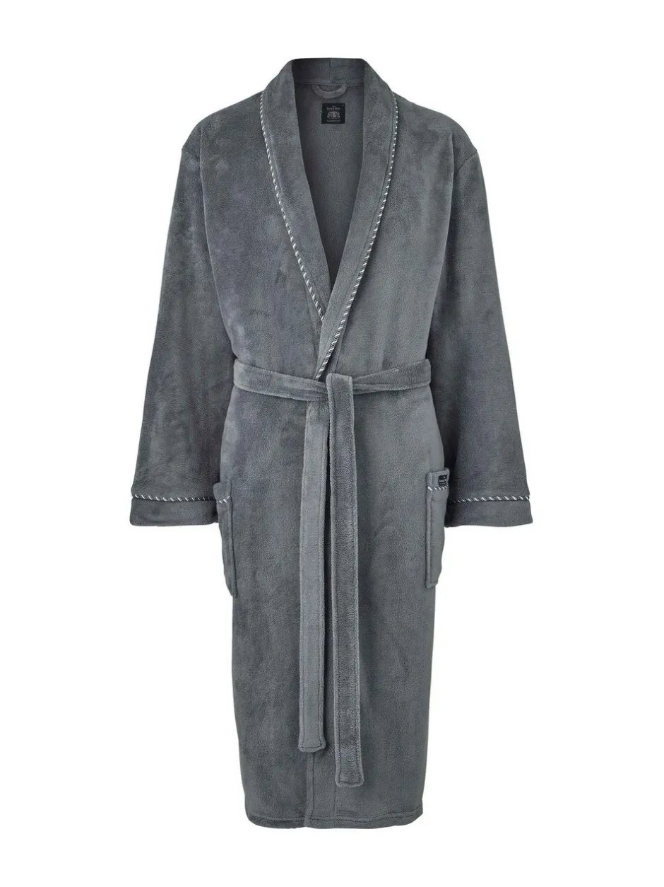 Kamerjassen En Badjassen|Savile Row Company - Lightweight Soft Fleece Rope Edge Dressing Gown Grijs