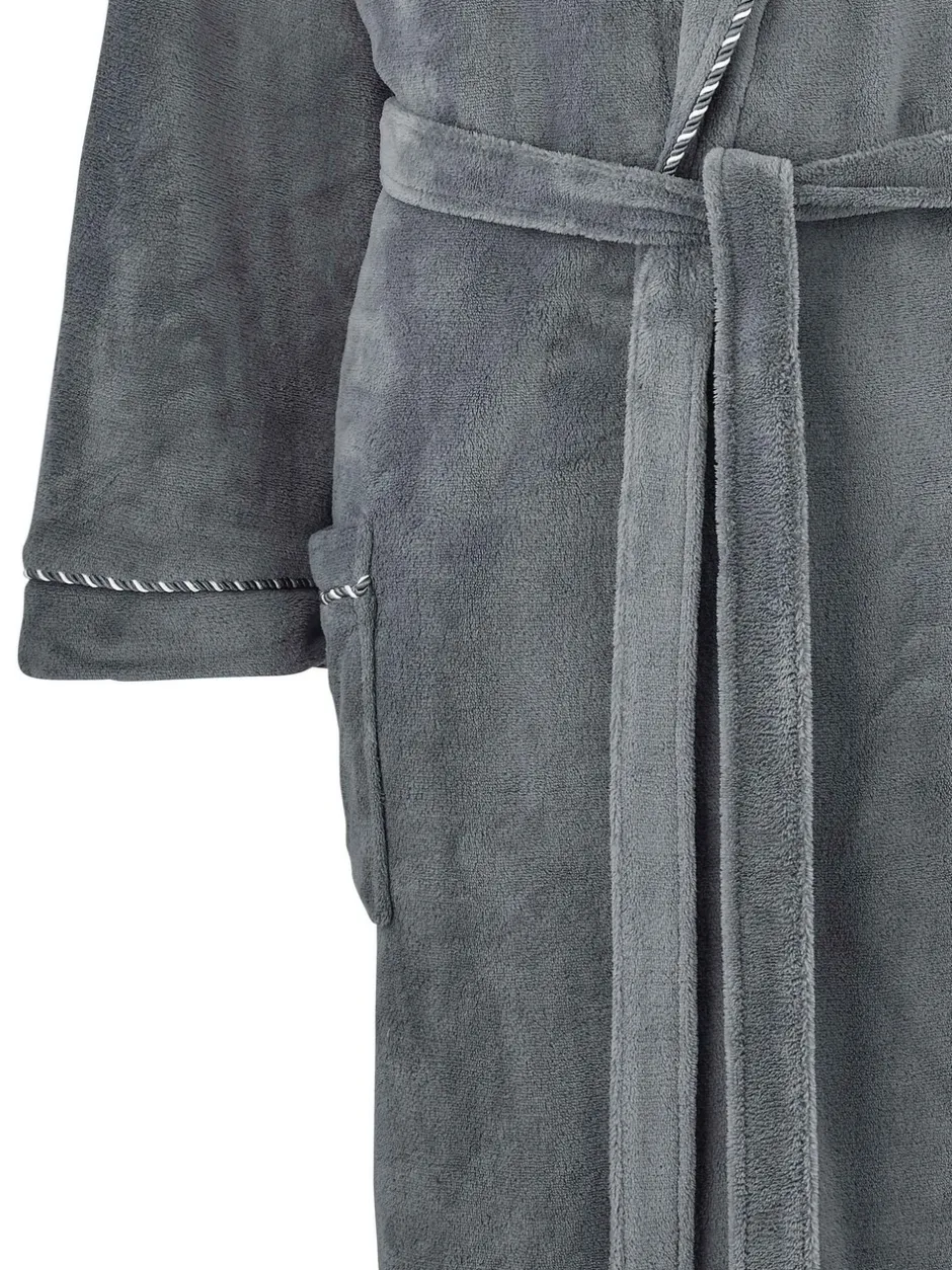 Kamerjassen En Badjassen|Savile Row Company - Lightweight Soft Fleece Rope Edge Dressing Gown Grijs