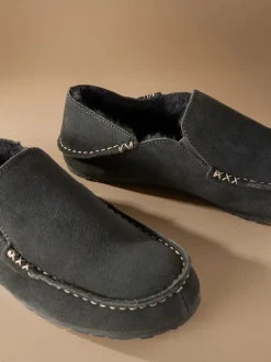 Pantoffels*Next - Signature Kickdown suède moccasinpantoffels Grijs