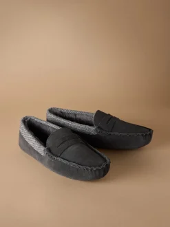 Pantoffels*Next - Signature Suede Fabric Trim Moccasin Slippers Grijs