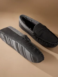 Pantoffels*Next - Signature Suede Fabric Trim Moccasin Slippers Grijs