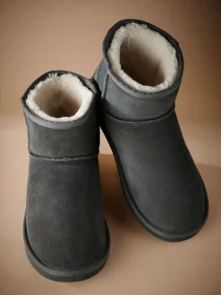 Pantoffels*Next - Signature Suede Slipper Boots with Faux Fur Lining Grijs