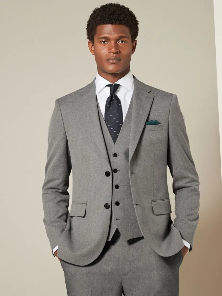 Blazers En Business-Jasjes|Pakken|Next Grijs - Slim Fit - Kostuum met textuur: colbert