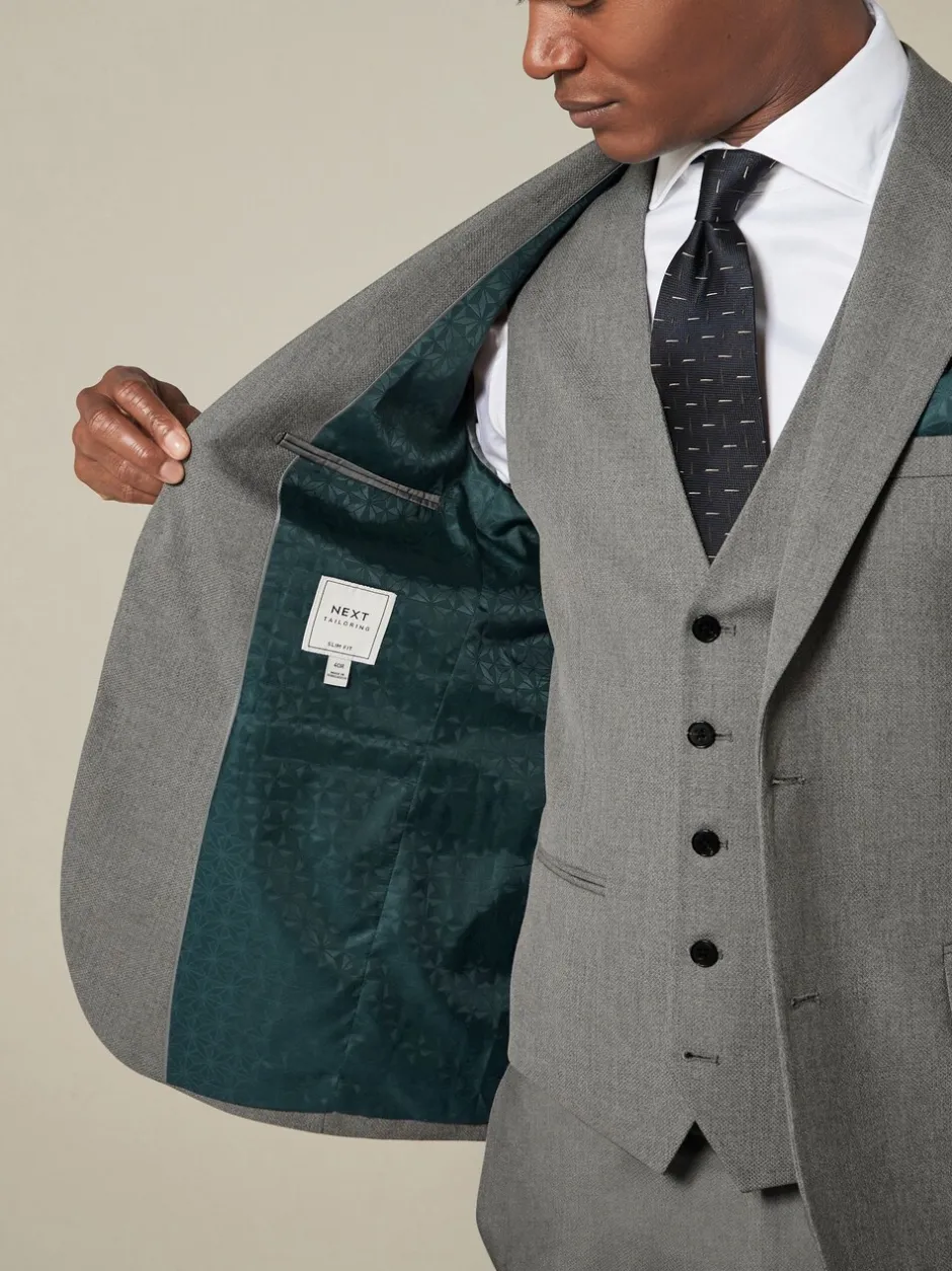 Blazers En Business-Jasjes|Pakken|Next Grijs - Slim Fit - Kostuum met textuur: colbert