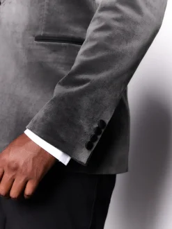 Smokings En Feestkleding|Blazers En Business-Jasjes|Next - Slim Fit - Motionflex stretchyfluwelen Blazer Grijs