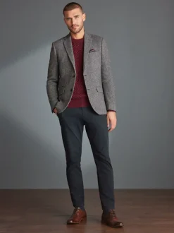 Blazers En Business-Jasjes*Next - Slim Fit - Signature Nova Fides Blazer van wolblend met visgraatmotief Grijs