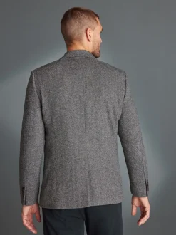 Blazers En Business-Jasjes*Next - Slim Fit - Signature Nova Fides Blazer van wolblend met visgraatmotief Grijs